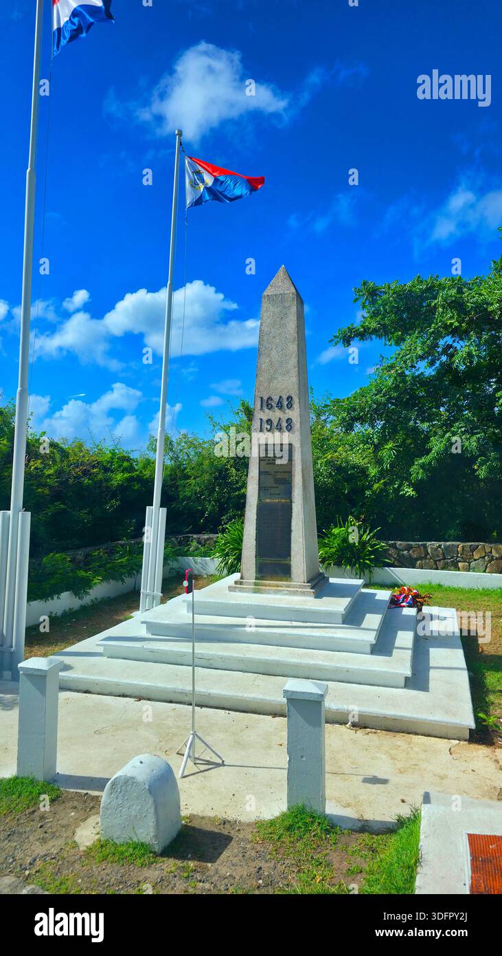 Border Monument or Concordia Monument at the border between the French and Dutch sides of St. Maarten Caribbean 01.02.2026 Stock Photo