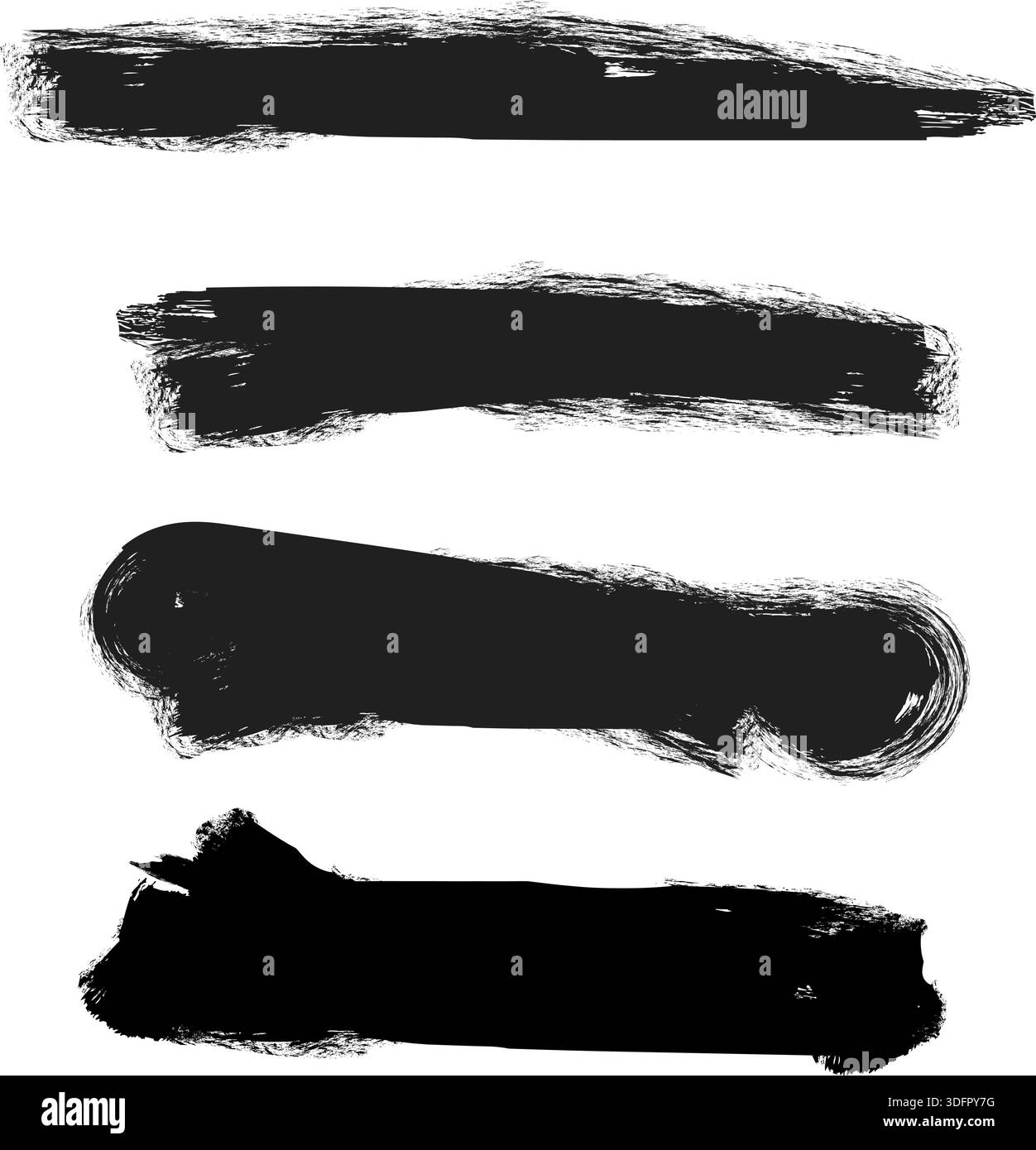 Bold black ink brush stroke set with rough expressive textures Stock ...