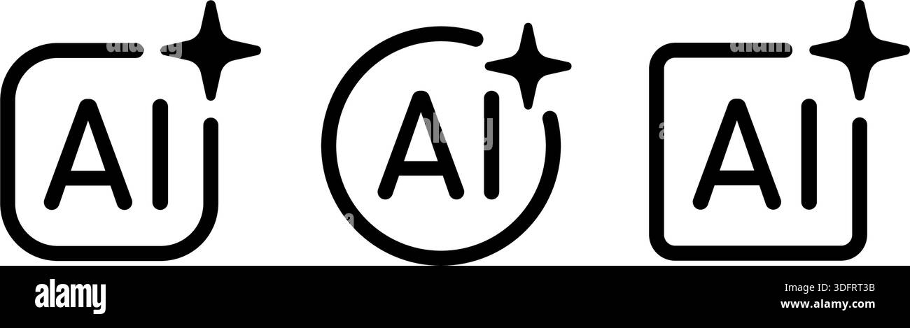 AI star icon set. Artificial intelligence symbol. Digital AI robot sign. Magic star icon. Smart assistant sign. Modern graphic design element. Vector Stock Vector