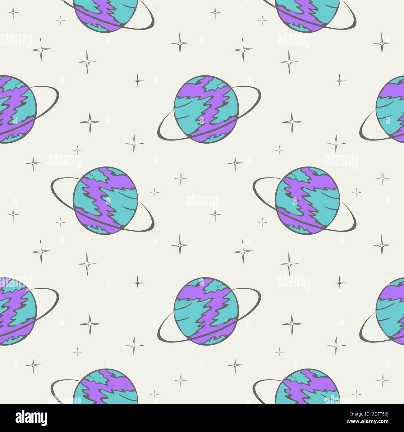 Satern Pattern Futuristic Saturn. Pattern with cosmic starry universe. Hand drawn ...