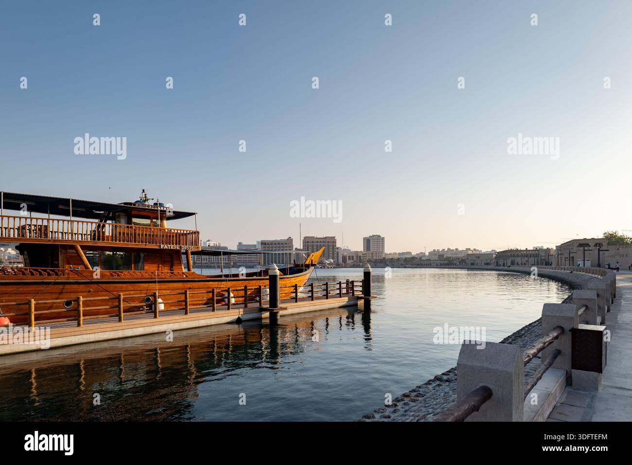 Dubai, UAE - November 2022: Dubai Creek waterfront view around the historic Old Quarter of Dubai, UAE. Stock Photo