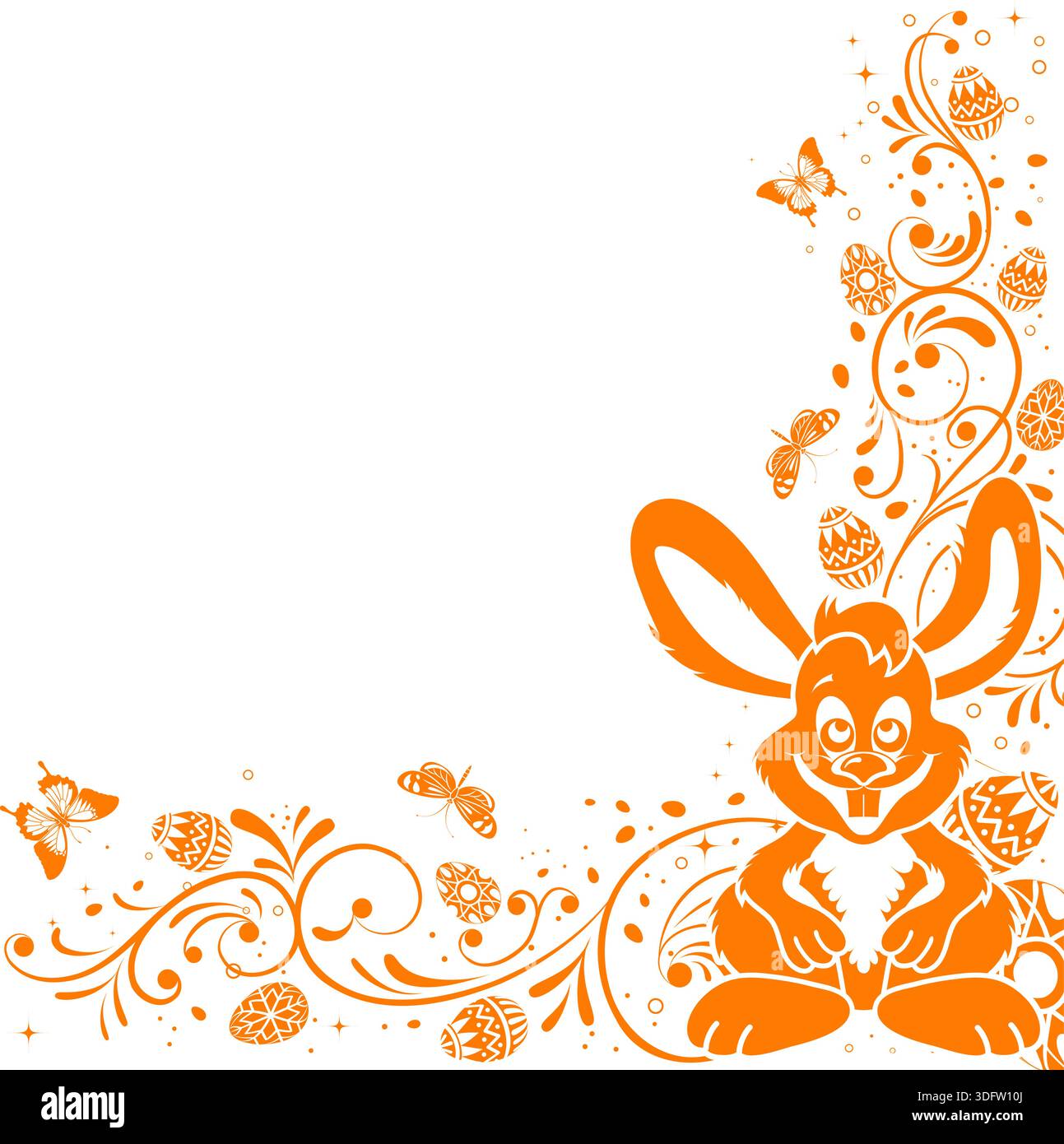 Easter Frame with ornament eggs, rabbit, and floral pattern, vector illustration Stock Vector