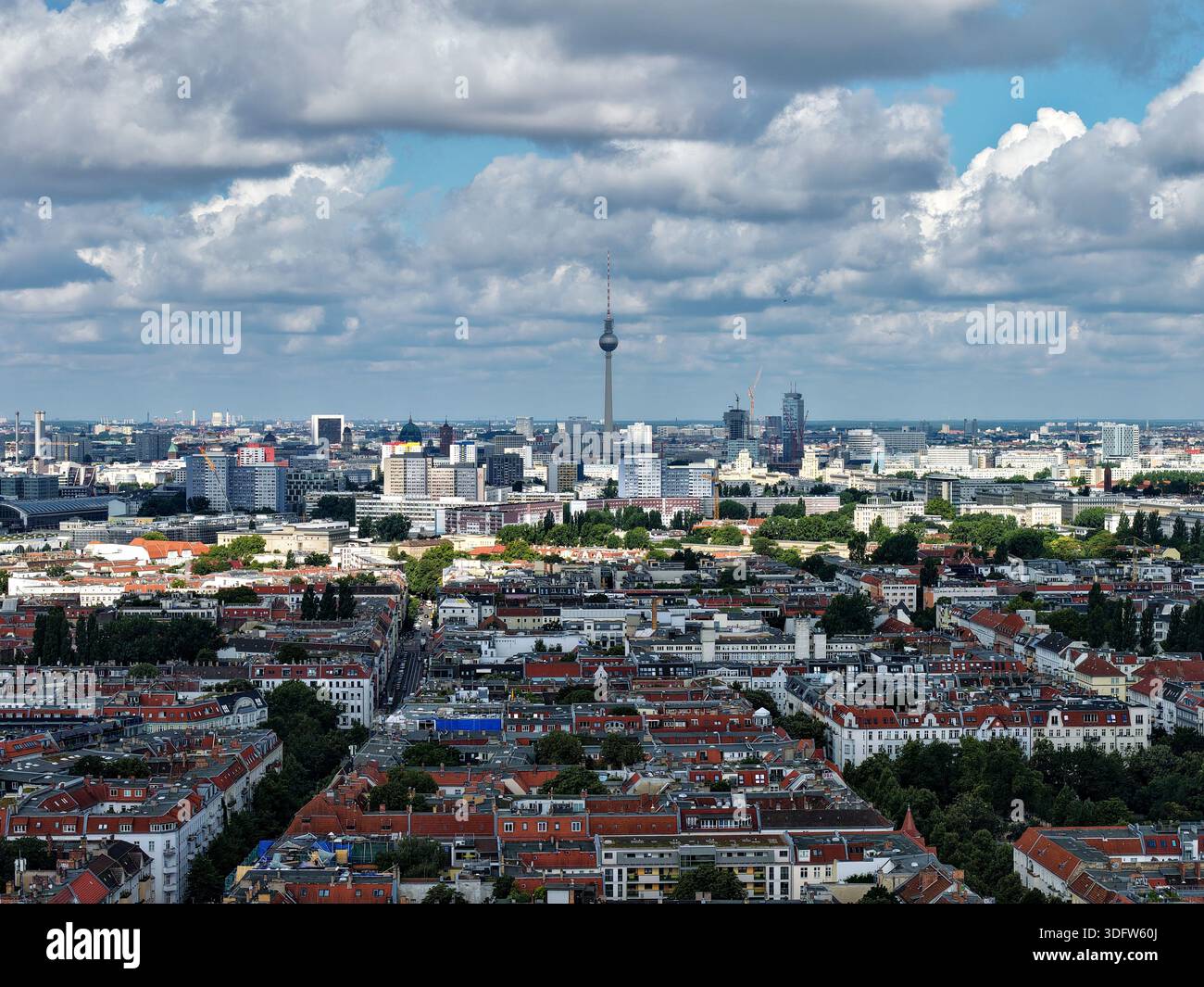 Aerial view of the iconic TV Tower piercing through the urban skyline ...