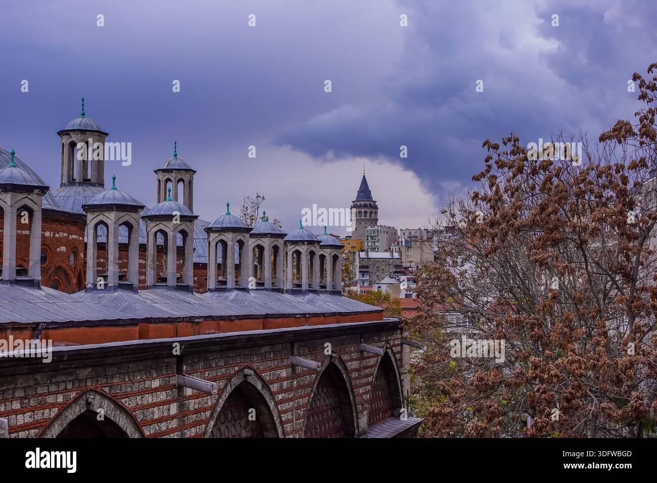 The Galata Tower in Istanbul seen from Suleymaniye Mosque - Stock Image