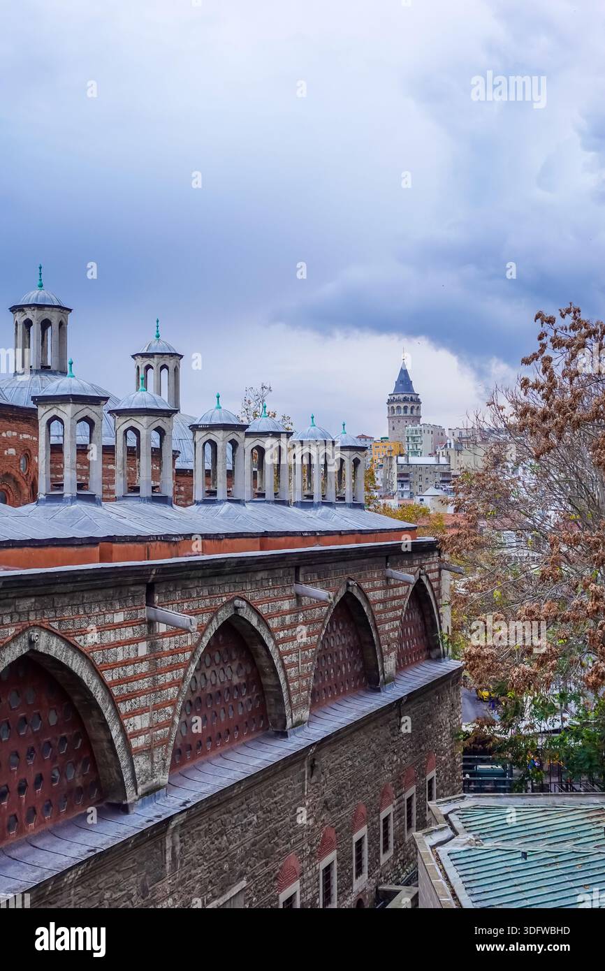 The Galata Tower in Istanbul seen from Suleymaniye Mosque - Stock Image