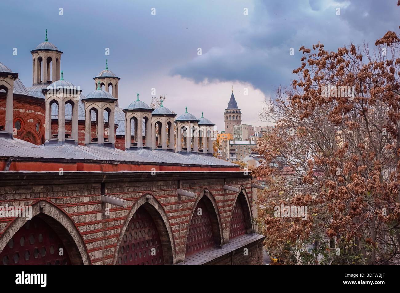 The Galata Tower in Istanbul seen from Suleymaniye Mosque - Stock Image