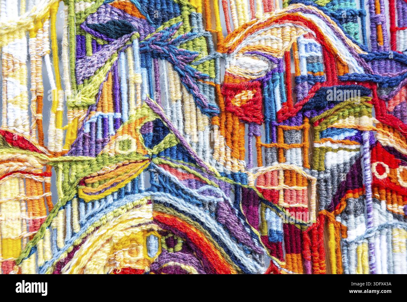 Woolen multicolored threads texture as background close up Stock Photo