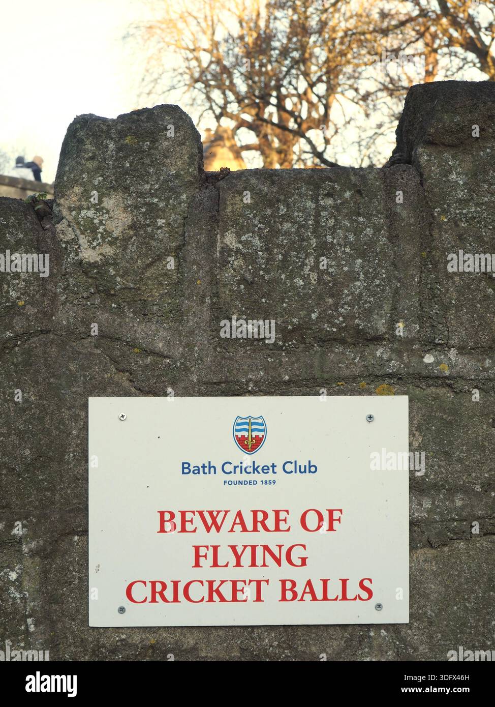 Bath Cricket Club sign on a stone wall by the River Avon towpath, Bath ...