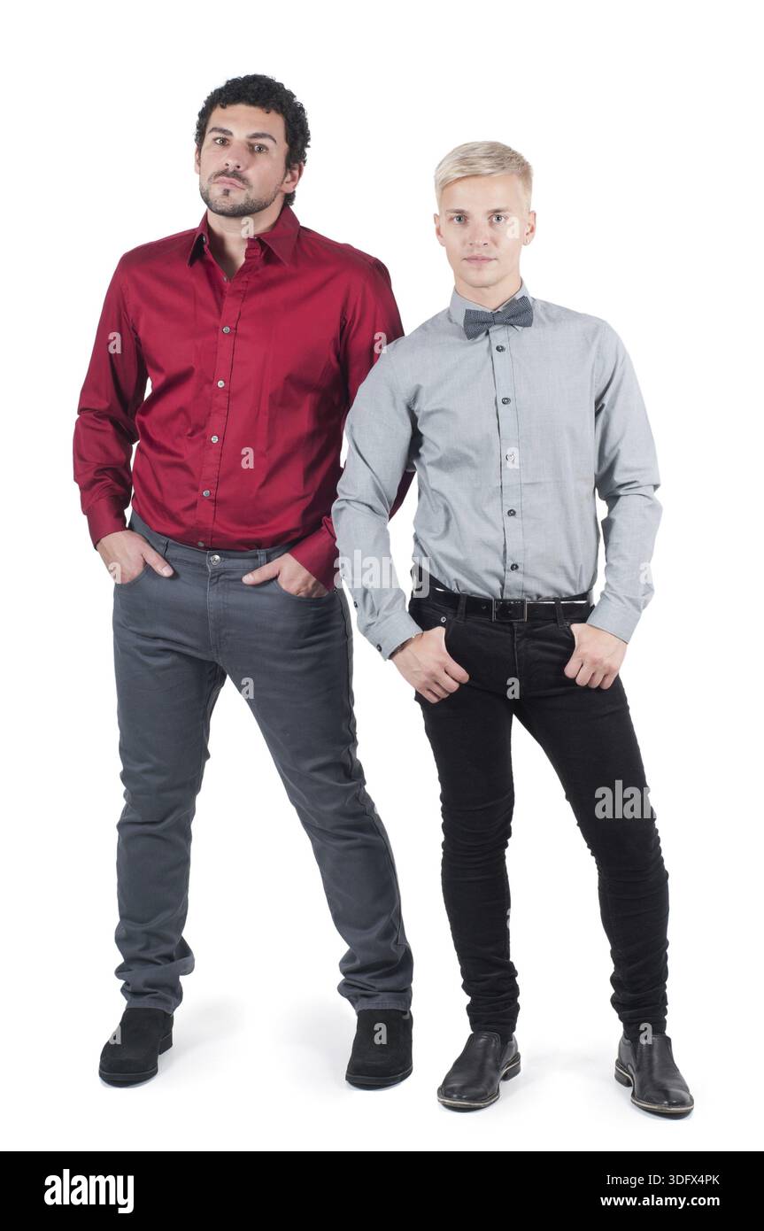 Two young men in shirts isolated on white Stock Photo