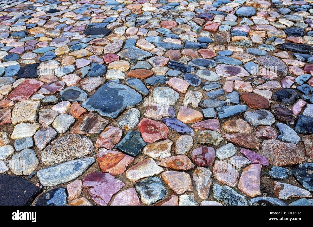 Old cobblestone roadway as creative background texture Stock Photo