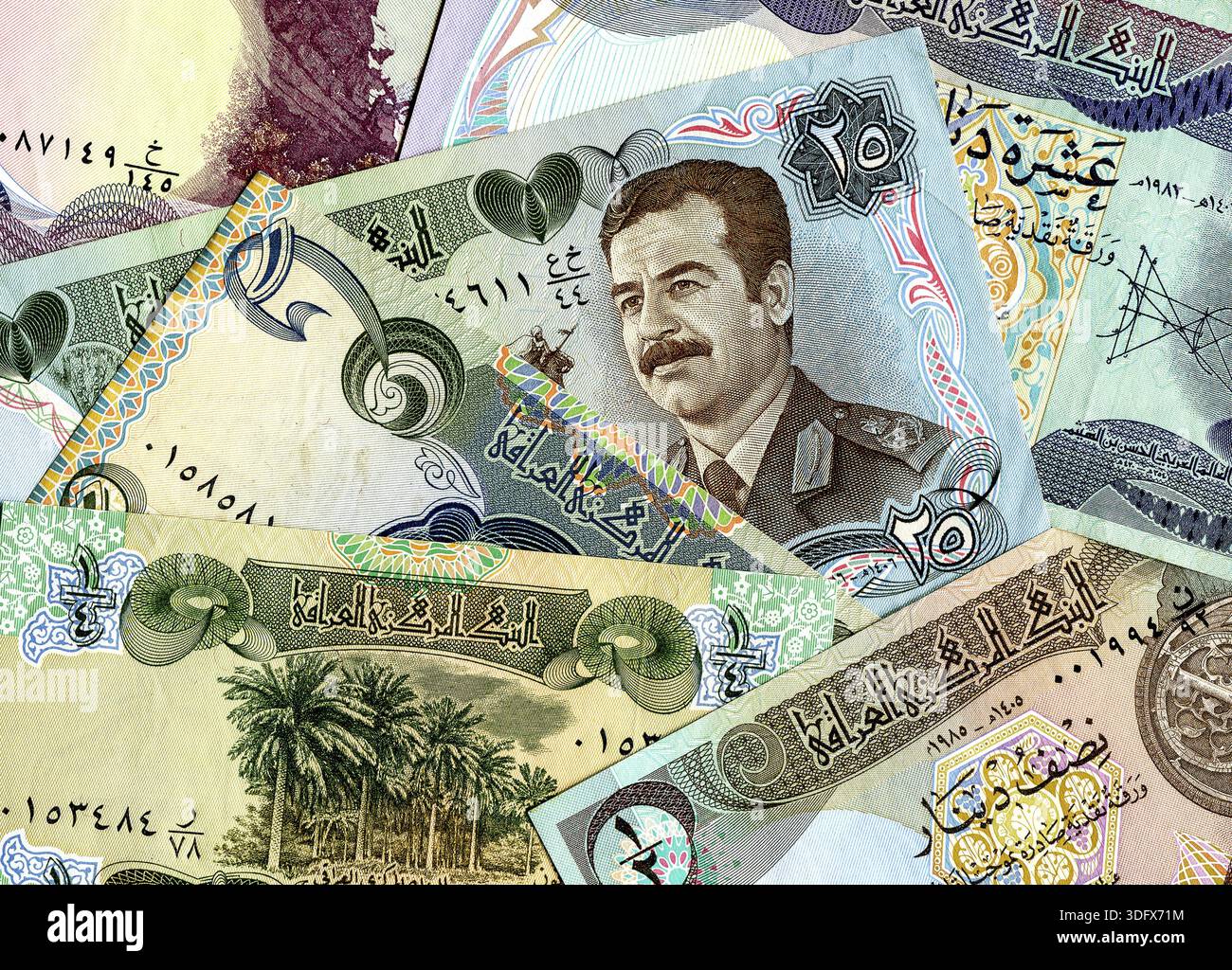 Iraq Money Stack Background from old different banknotes of Iraq money Stock Photo - Alamy