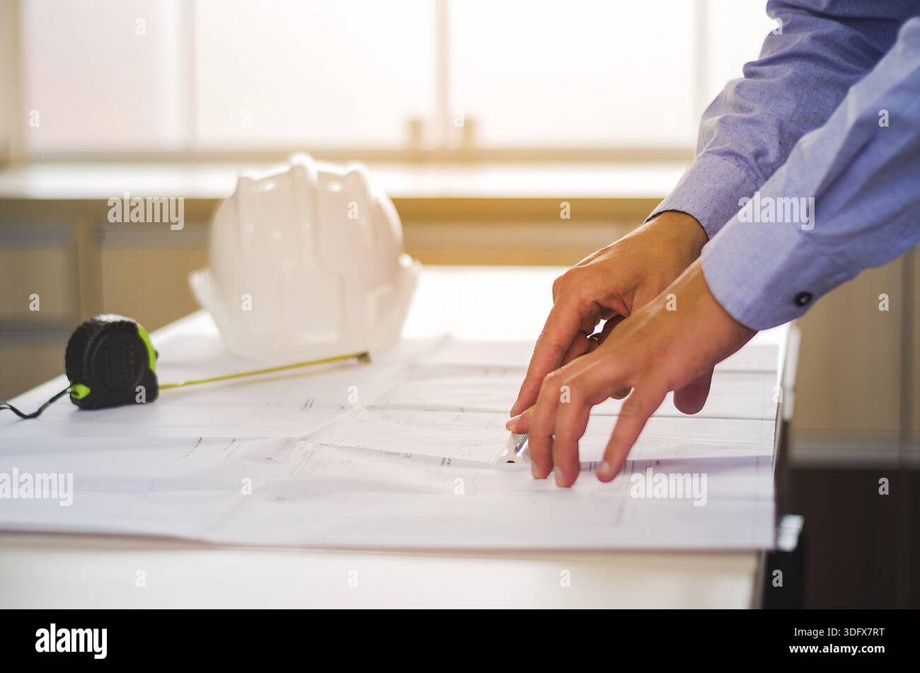 Great concept of engineering design, engineer working on architectural design Stock Photo