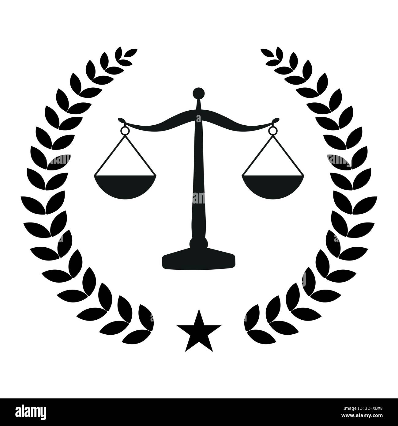 Illustration of scales of justice in a laurel wreath on a white ...
