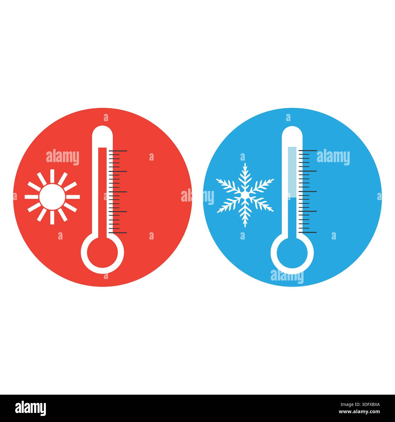 Blue and red flat thermometer indicators for temperature measurement Stock Vector