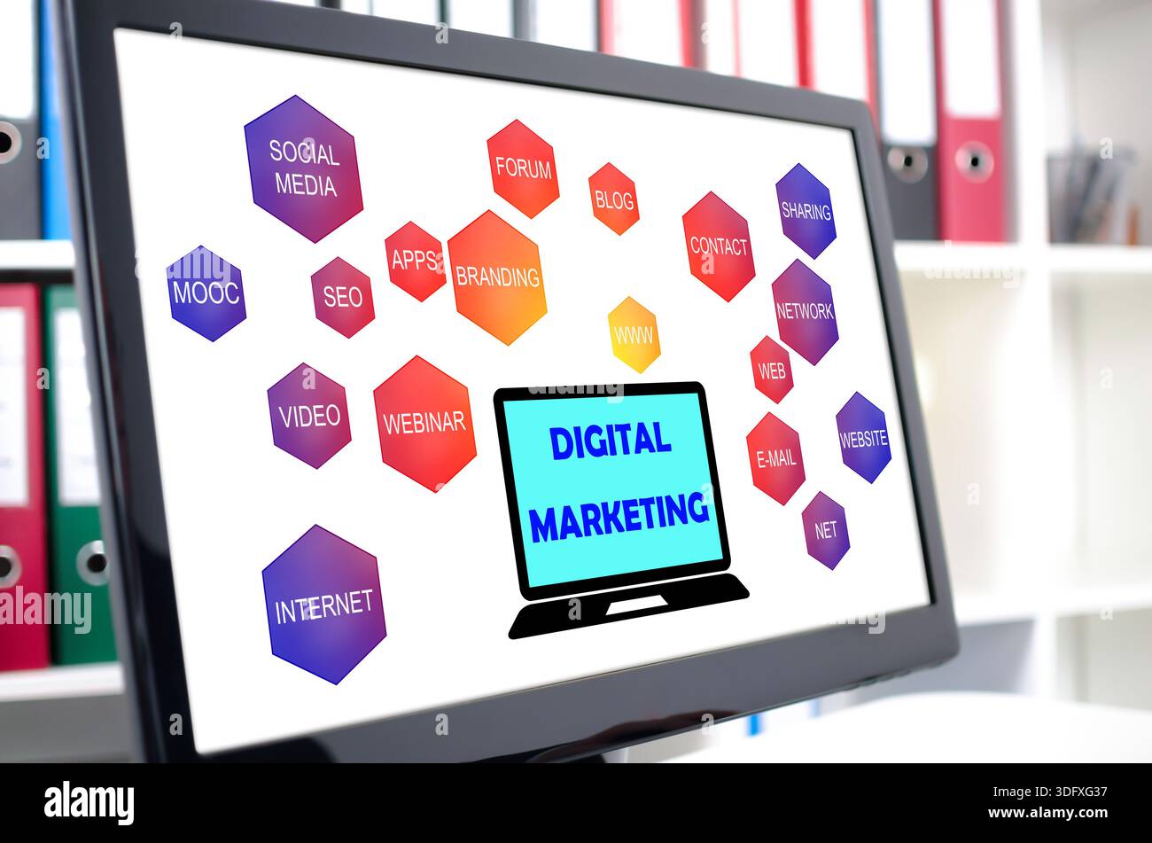 Digital marketing concept shown on a computer screen Stock Photo