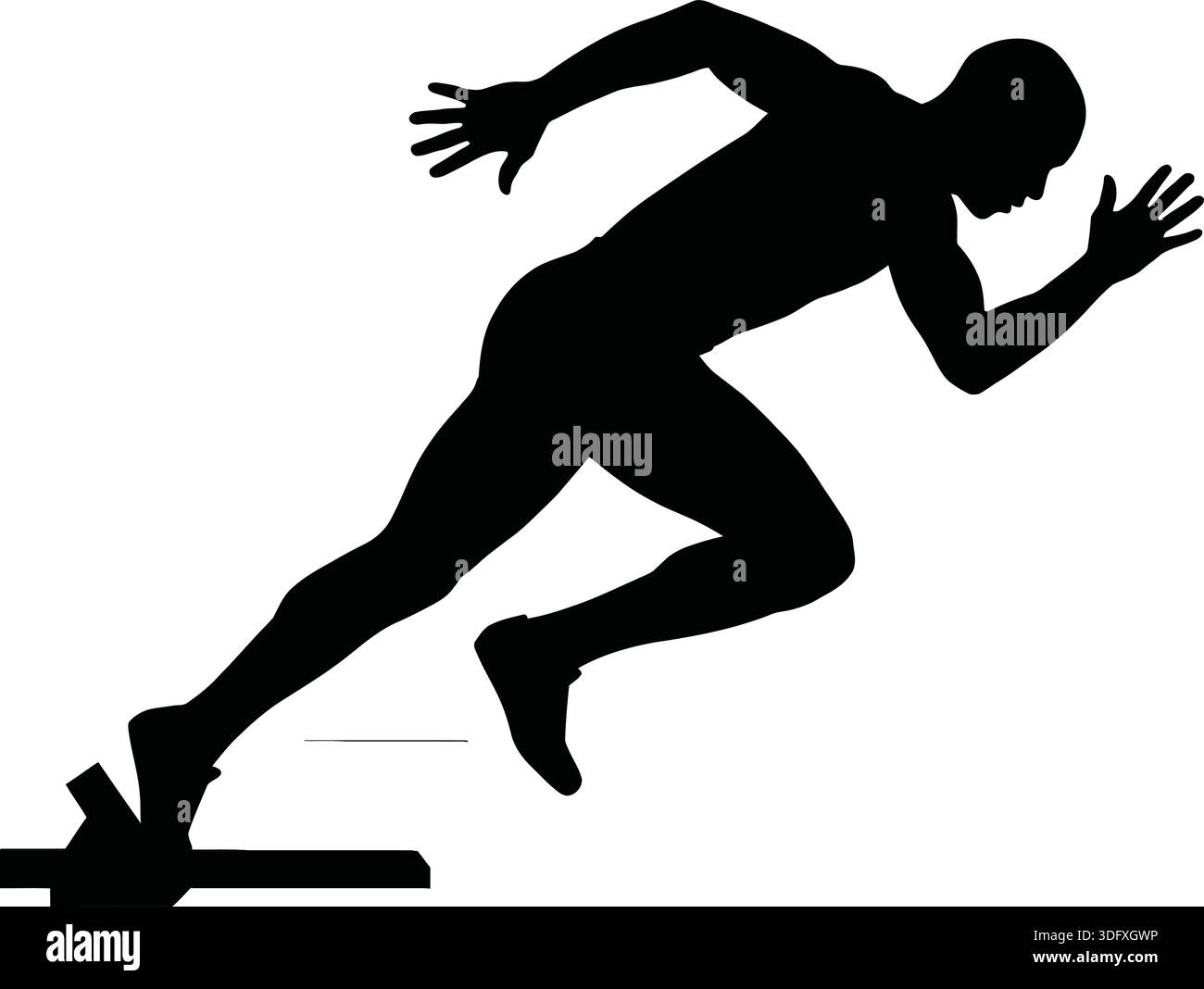 A silhouette of a sprinter in motion at the start of a race, depicted ...