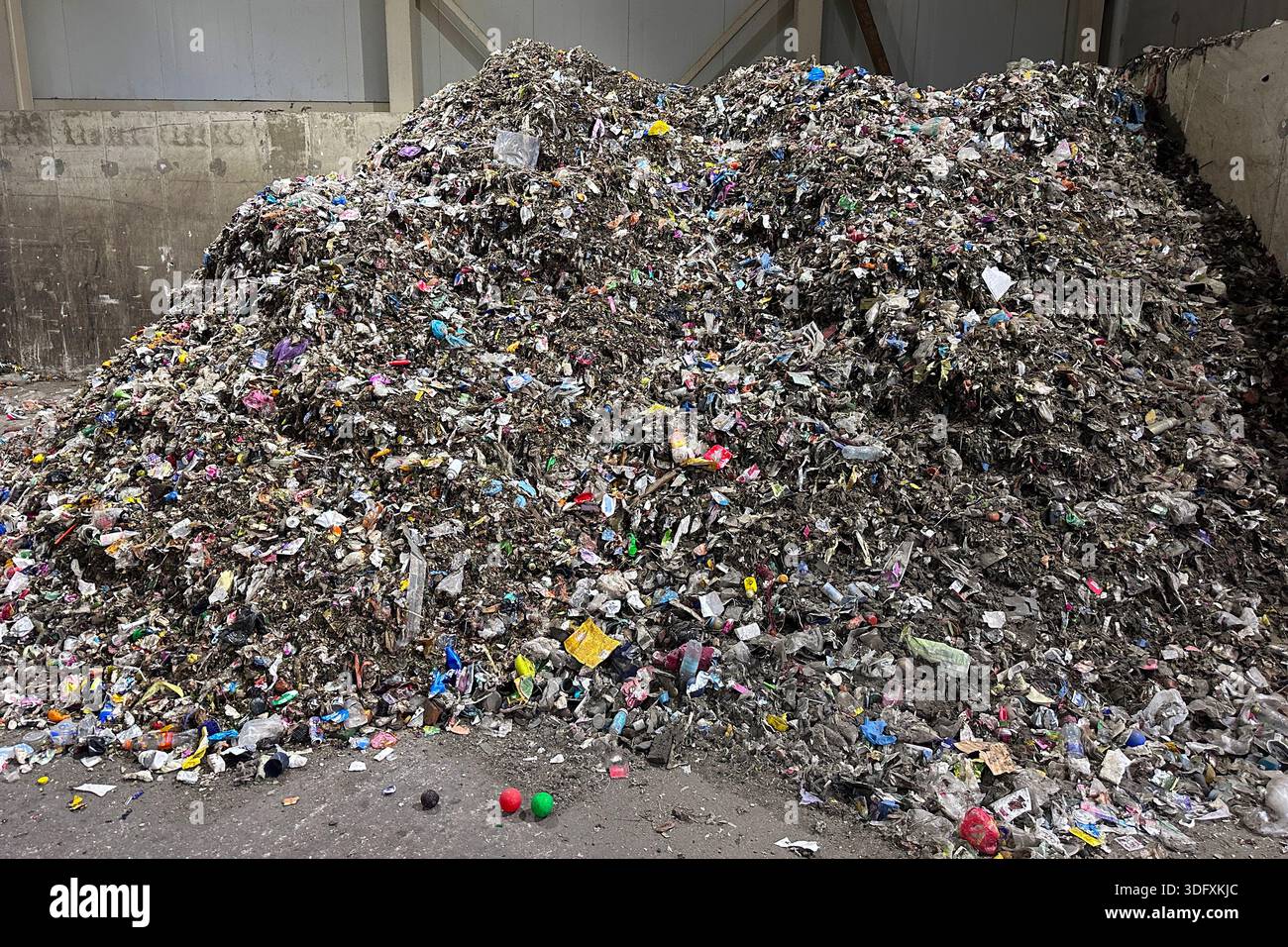 Falling trash mountain of garbage heap, landfill waste for compost ...