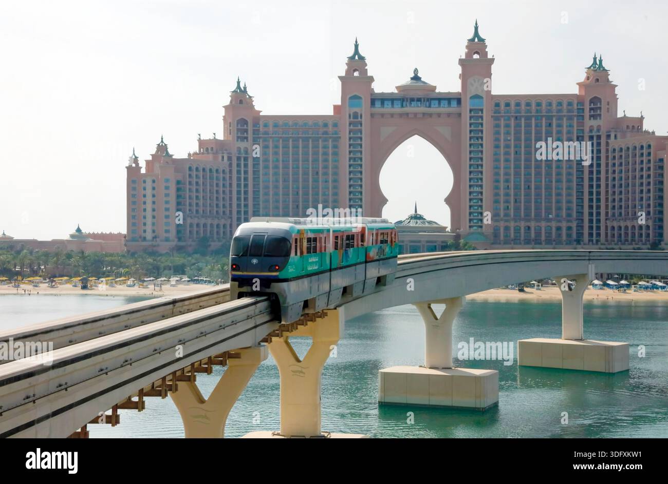 Monorail train on The Palm, Dubai, UAE Stock Photo