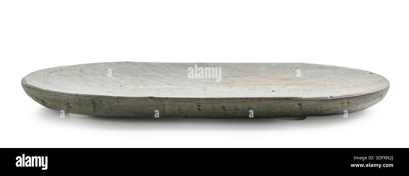 new empty natural stone try isolated on white background Stock Photo