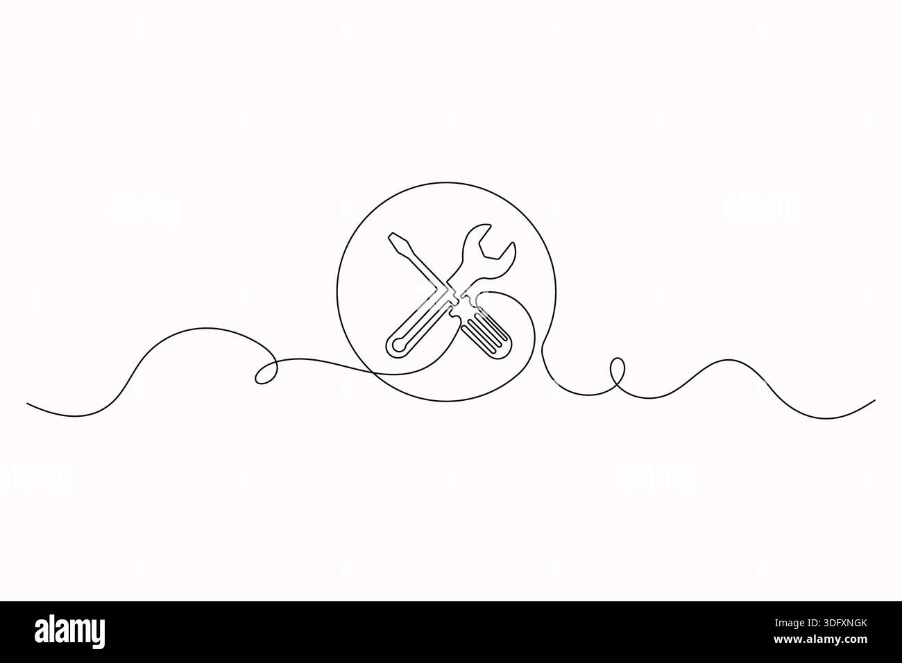 Wrench and screwdriver continuous single line art Stock Vector