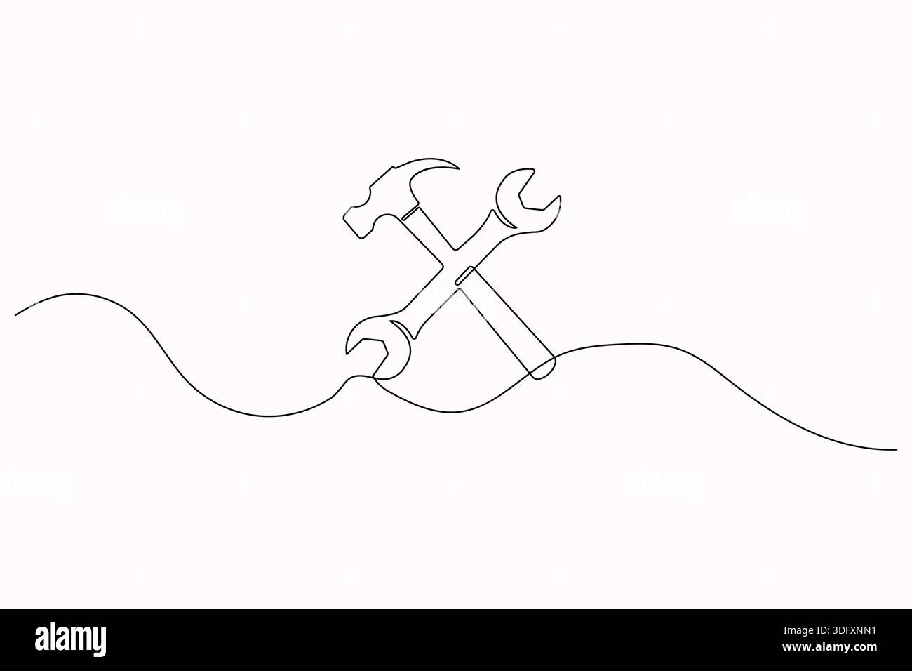 Wrench and screwdriver continuous single line art Stock Vector