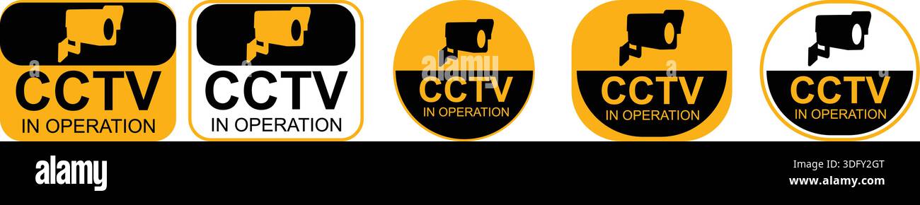 CCTV in Operation security surveillance warning badges set Stock Vector