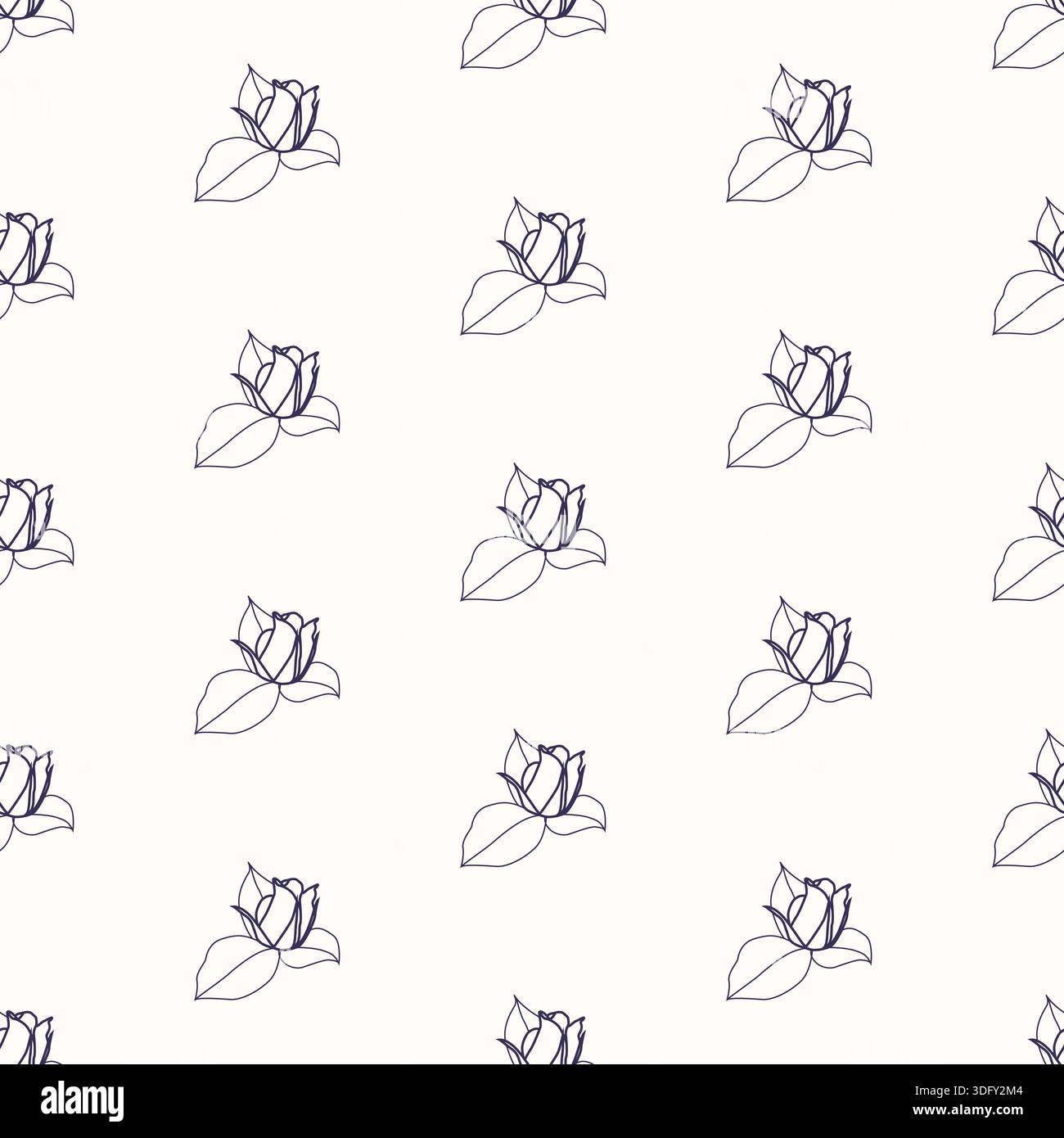 Seamless line art pattern with rosebuds on light background Stock Vector