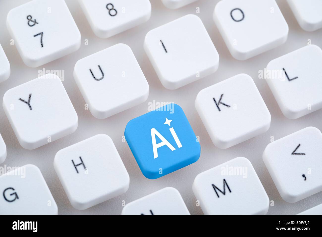 Computer keyboard with Artificial Intelligence button. Stock Photo