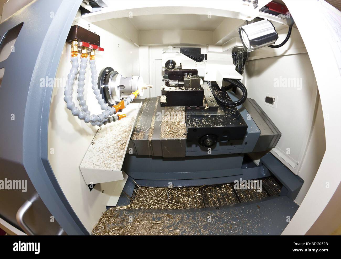 Metalworking machine - interior view with wide angle lens Stock Photo