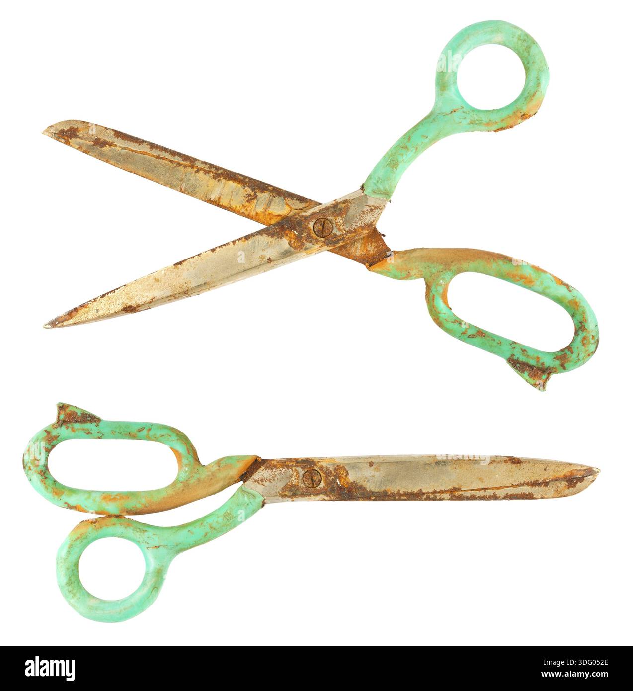 Old rusty tailor scissors open and closed isolated on white background Stock Photo