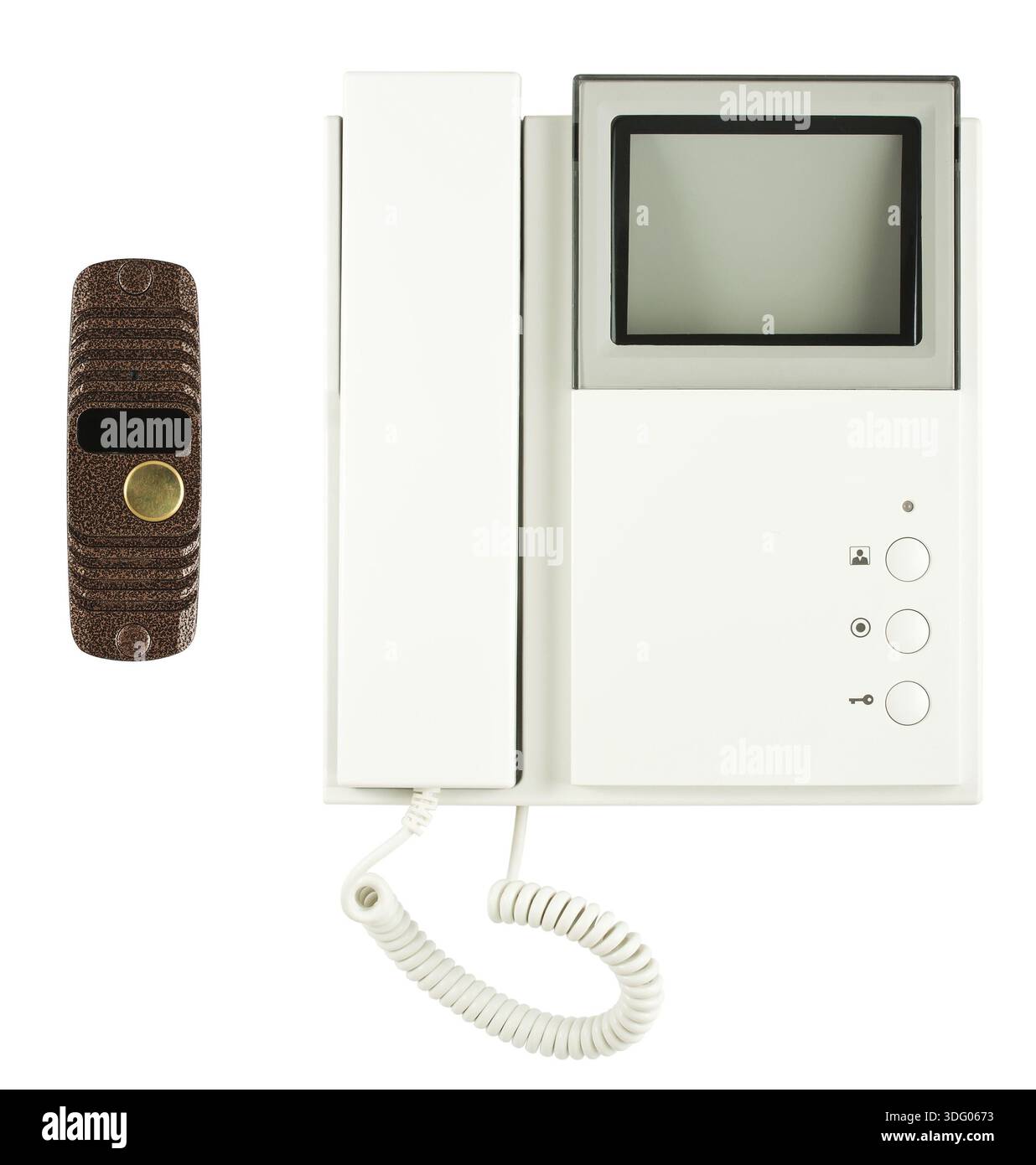 Internal and external video intercom equipment isolated on white background Stock Photo