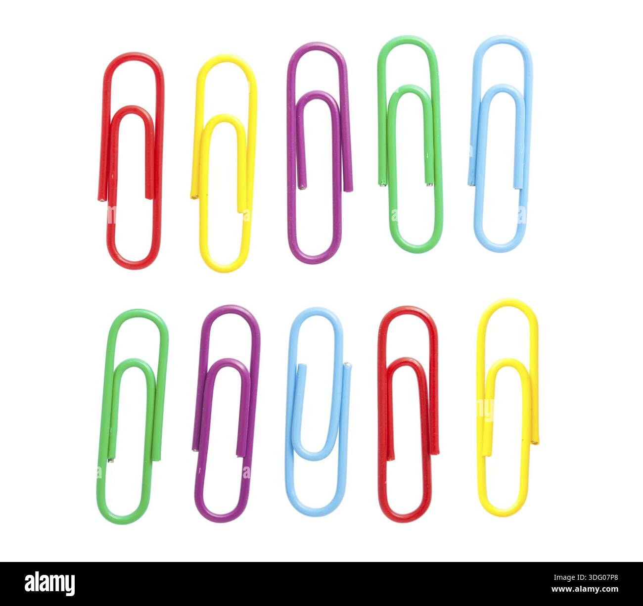 Multicolored paperclips isolated on white background Stock Photo