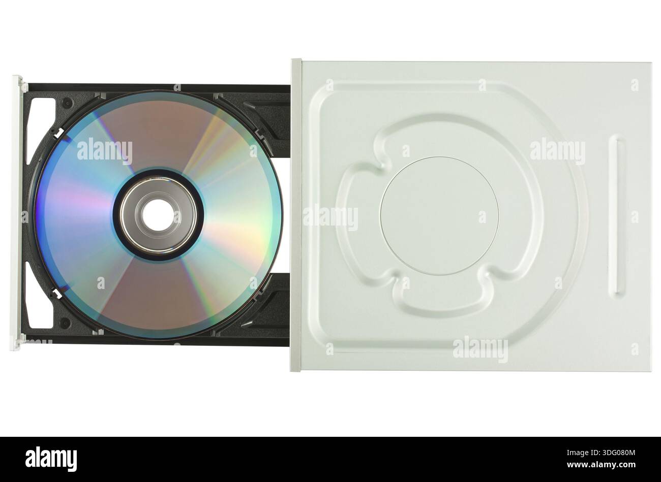 DVD drive with disk, top view, isolated on white background Stock Photo