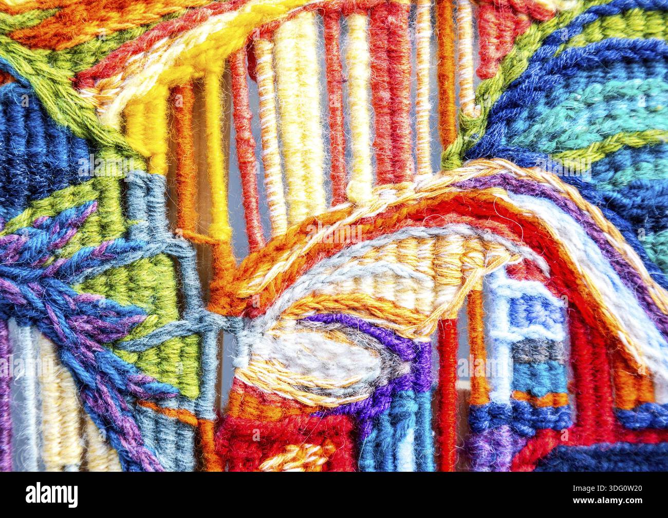Woolen multicolored threads texture as background close up Stock Photo