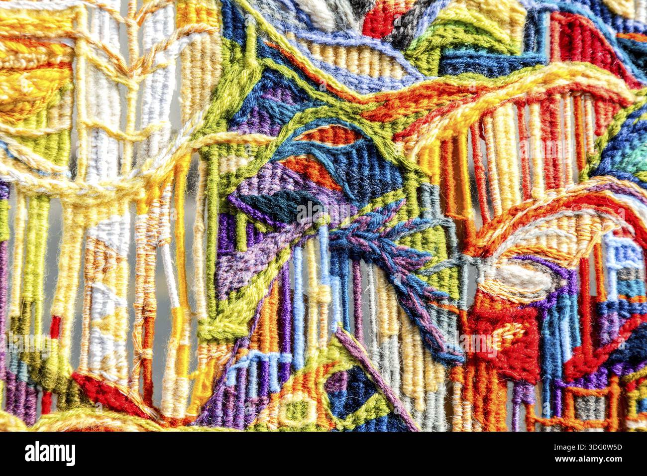 Woolen multicolored threads texture as background close up Stock Photo