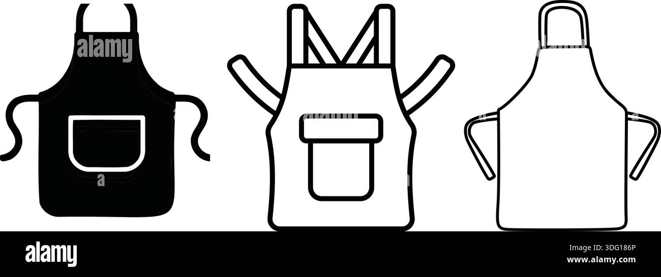Apron icons set in solid and outline styles Stock Vector
