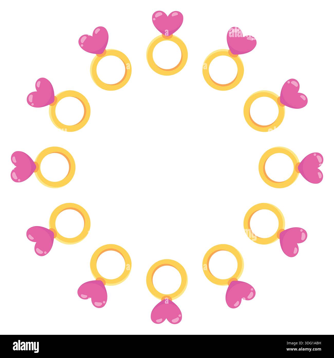 Round frame with a heart-shaped ring. Isolated white background. Flat-style vector illustration. Stock Vector