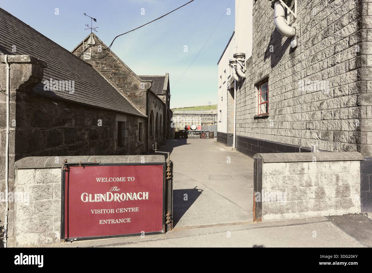 Entrance to the visitor centre at The GlenDronach Distillery in Aberdeenshire, Scotland. Stock Photo