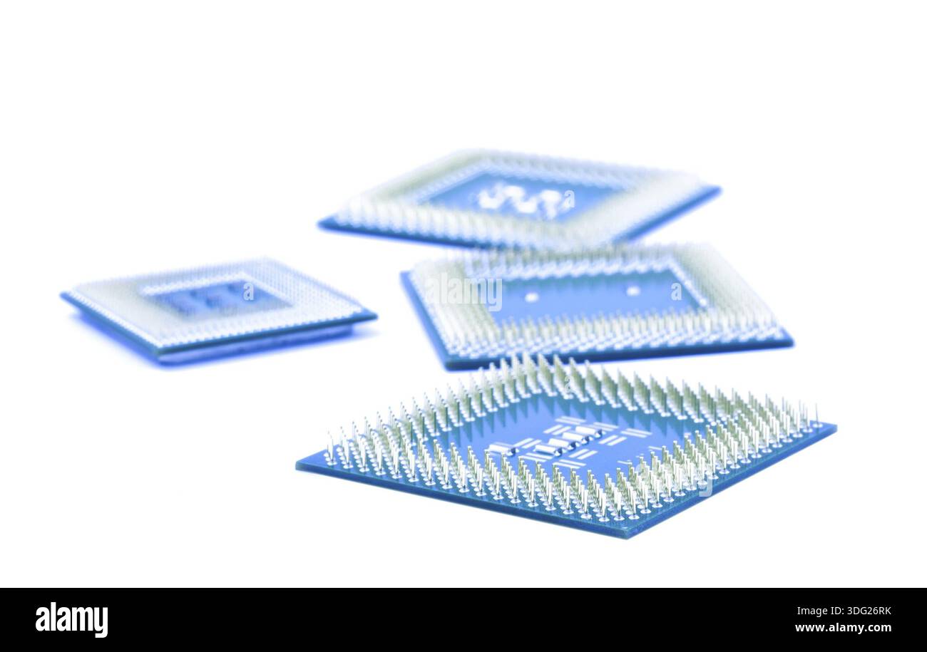 Four processors on a white background Stock Photo
