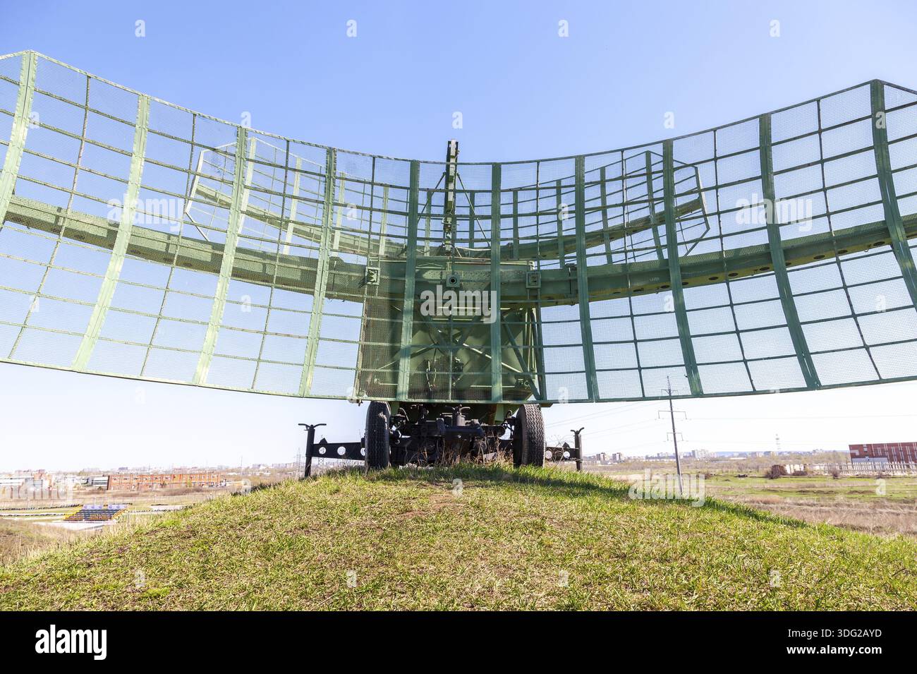 Old soviet military radar station against the blue sky. Military radio ...