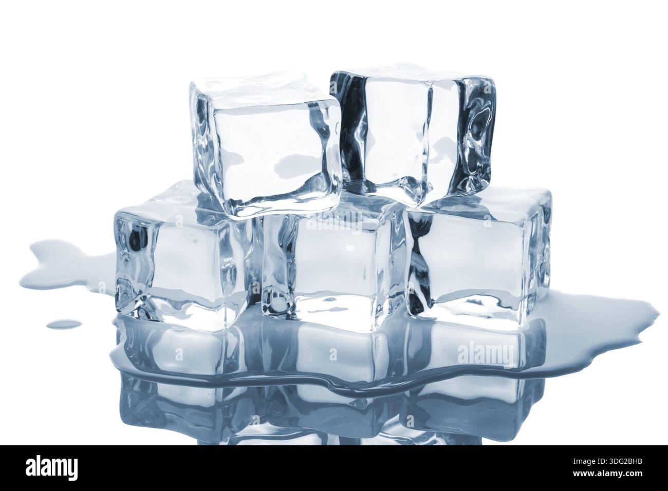 Five ice cubes with reflection isolated on white background Stock Photo