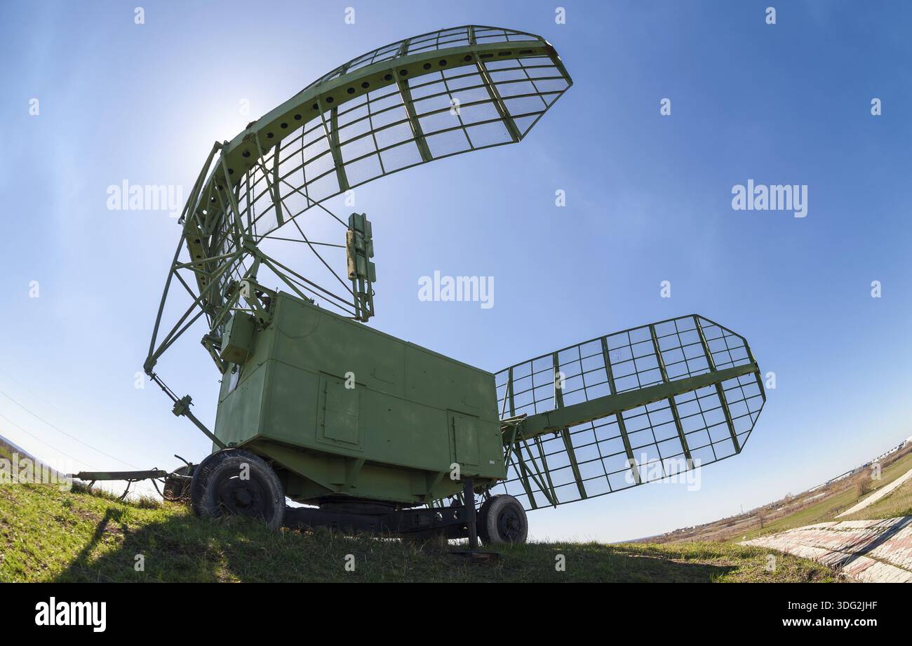 Military russian radar station against blue sky Stock Photo - Alamy