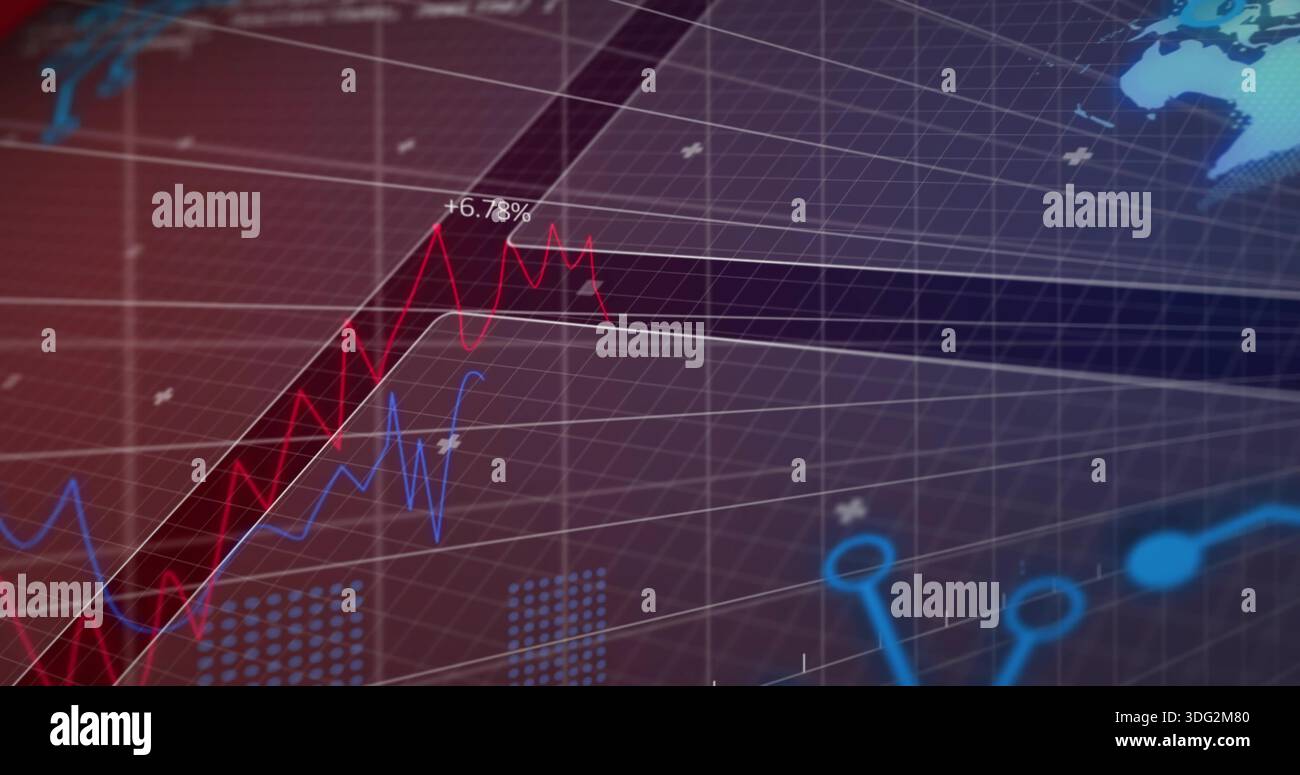 Rising red 3D ribbon chart on finance dashboard, showing +6 Stock Photo ...