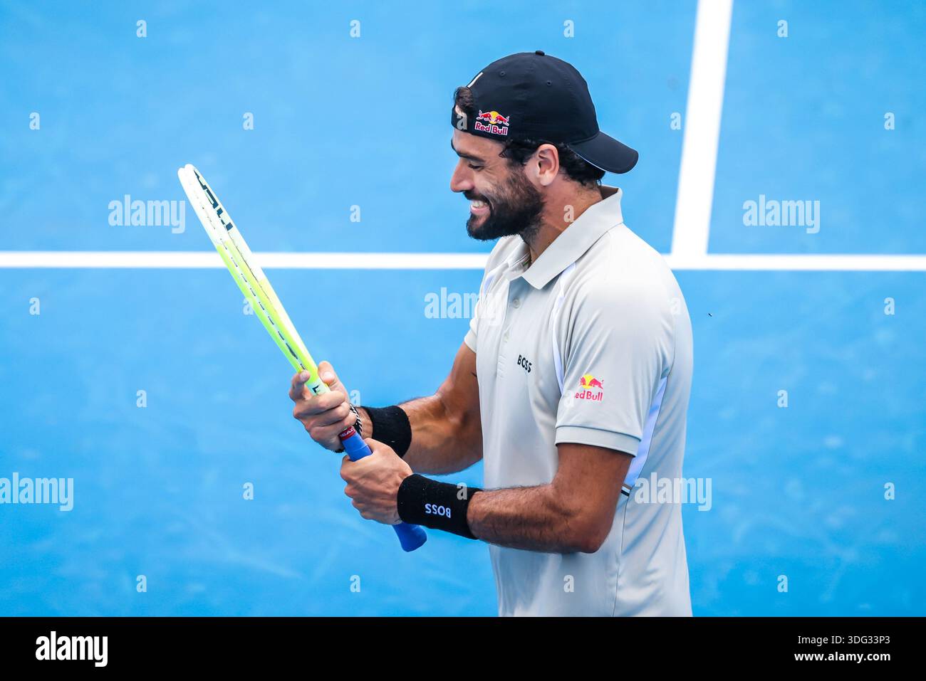 Matteo Berrettini Of Italy Reacts Whilst Playing Tristan Schoolkate Of Matteo Berrettini Of Italy Reacts Whilst Playing Tristan Schoolkate Of