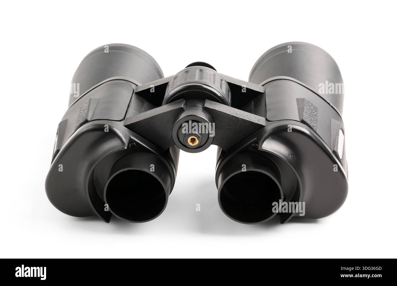 Modern black binoculars on white background Stock Photo