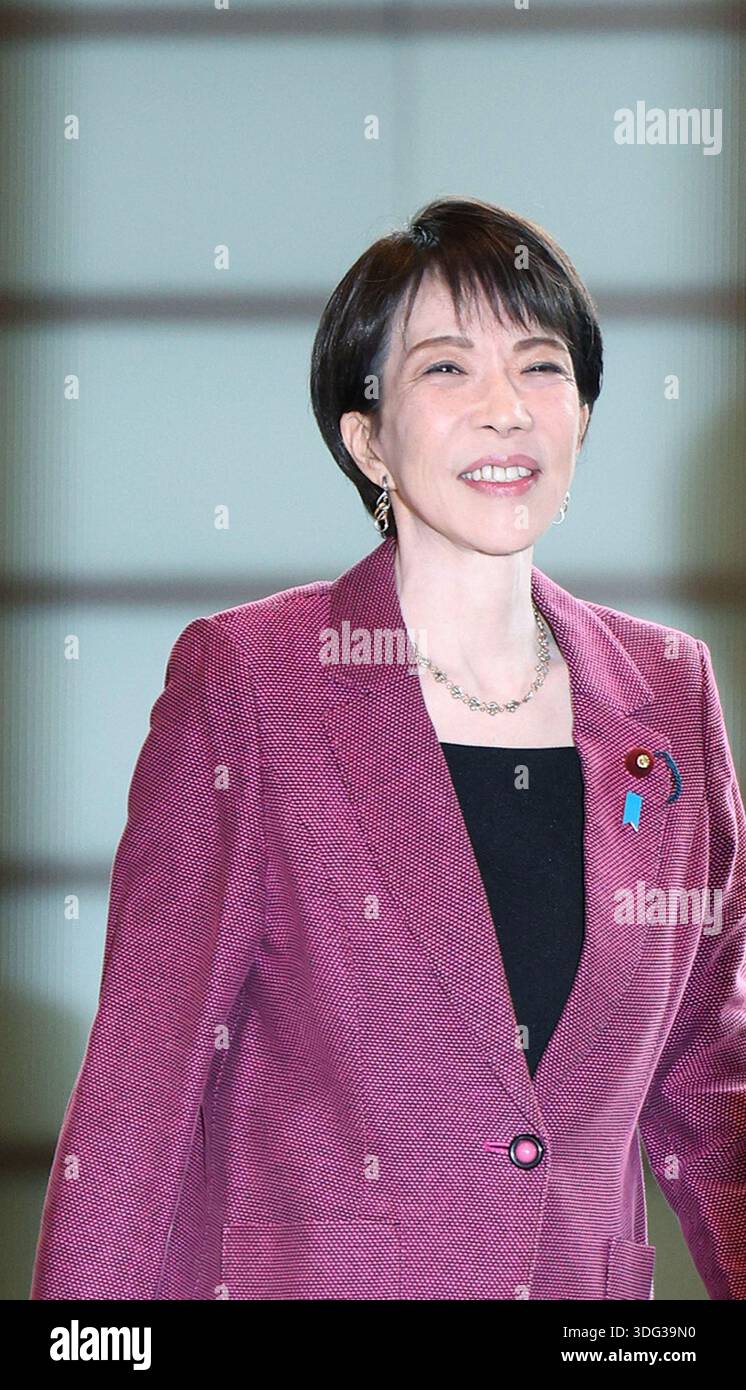 Japanese Prime Minister Sanae Takaichi arrives at her office in Tokyo ...