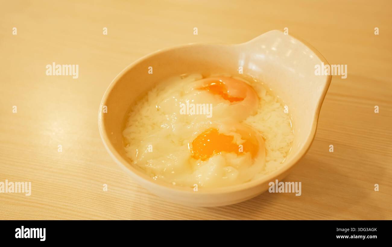 Onsen Tamago, Japanese soft boiled egg for breakfast Stock Photo