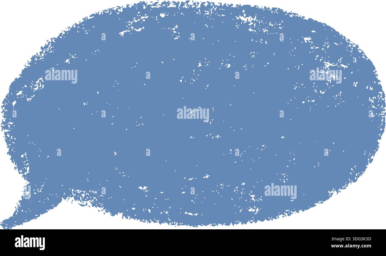 Crayon speech bubble. Blue doodle text frame. Hand drawn pastel comic dialog box. Chalk texture speech bubble. Chat balloon. Cloud shape. Vector Stock Vector