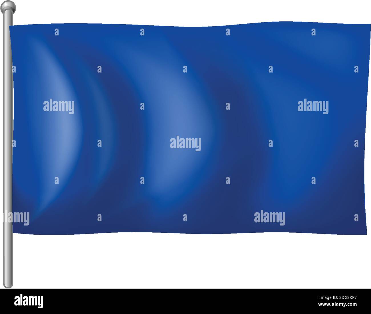 Minimalist blue flag with realistic wave effect, metallic pole, clean vector style, white background Stock Vector
