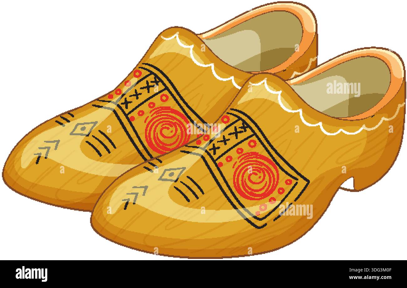 Clogs Vector Vector illustration of classic Dutch wooden clogs, vibrant colors, folk ...